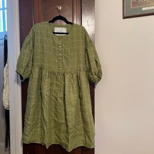 notPERFECTLINEN avocado checks oliva dress